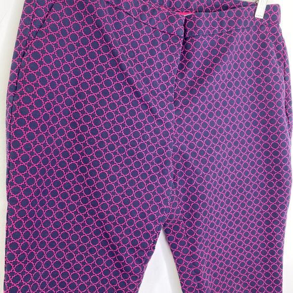 Kenar Navy Blue Pink Printed Cropped Stretch Slim Leg Pants Women's Size 10 - Picture 3 of 7